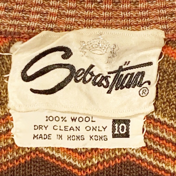 Vintage Sebastian Size 10 Brown Woven Chevron Wool‎ Open Cardigan - Picture 3 of 4